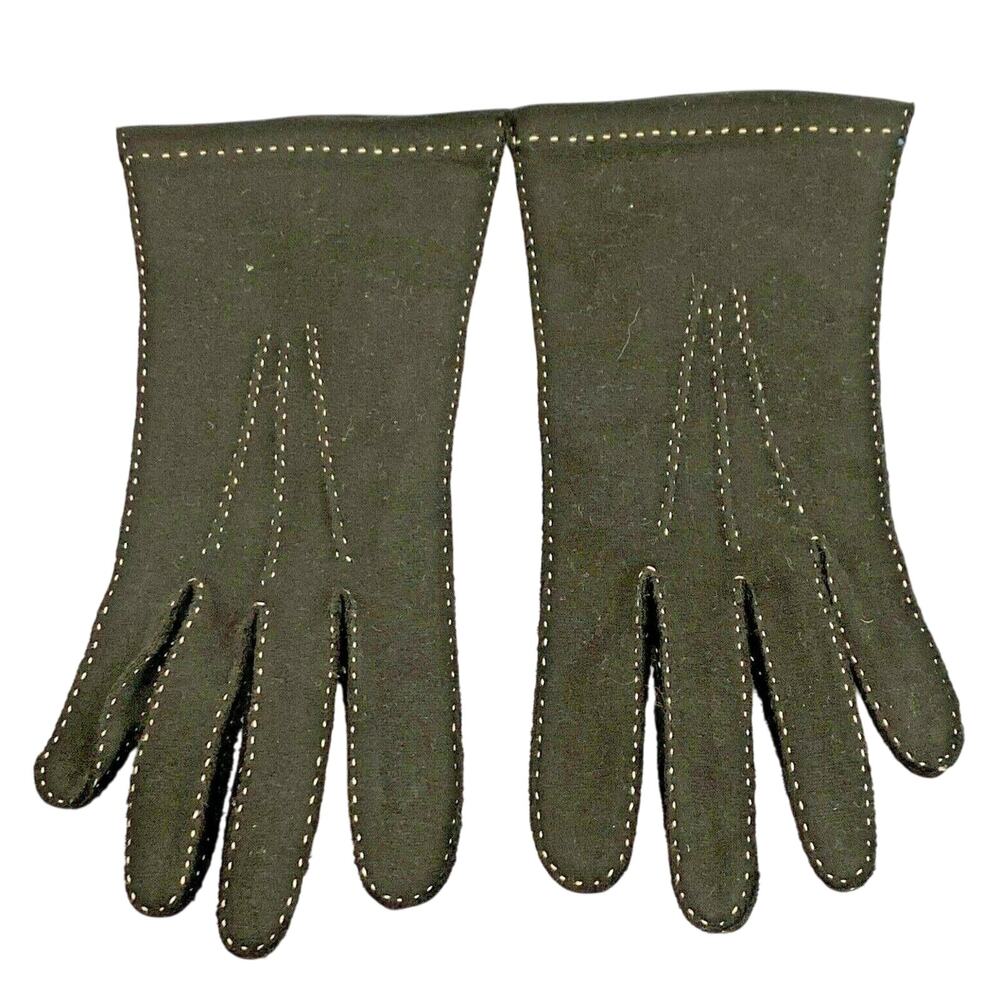 Vintage mid century black fabric driving gloves white top stitch classic chic 6